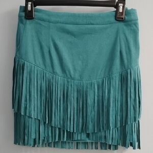 Sincerely Jules Teal Fringe Mini Skirt